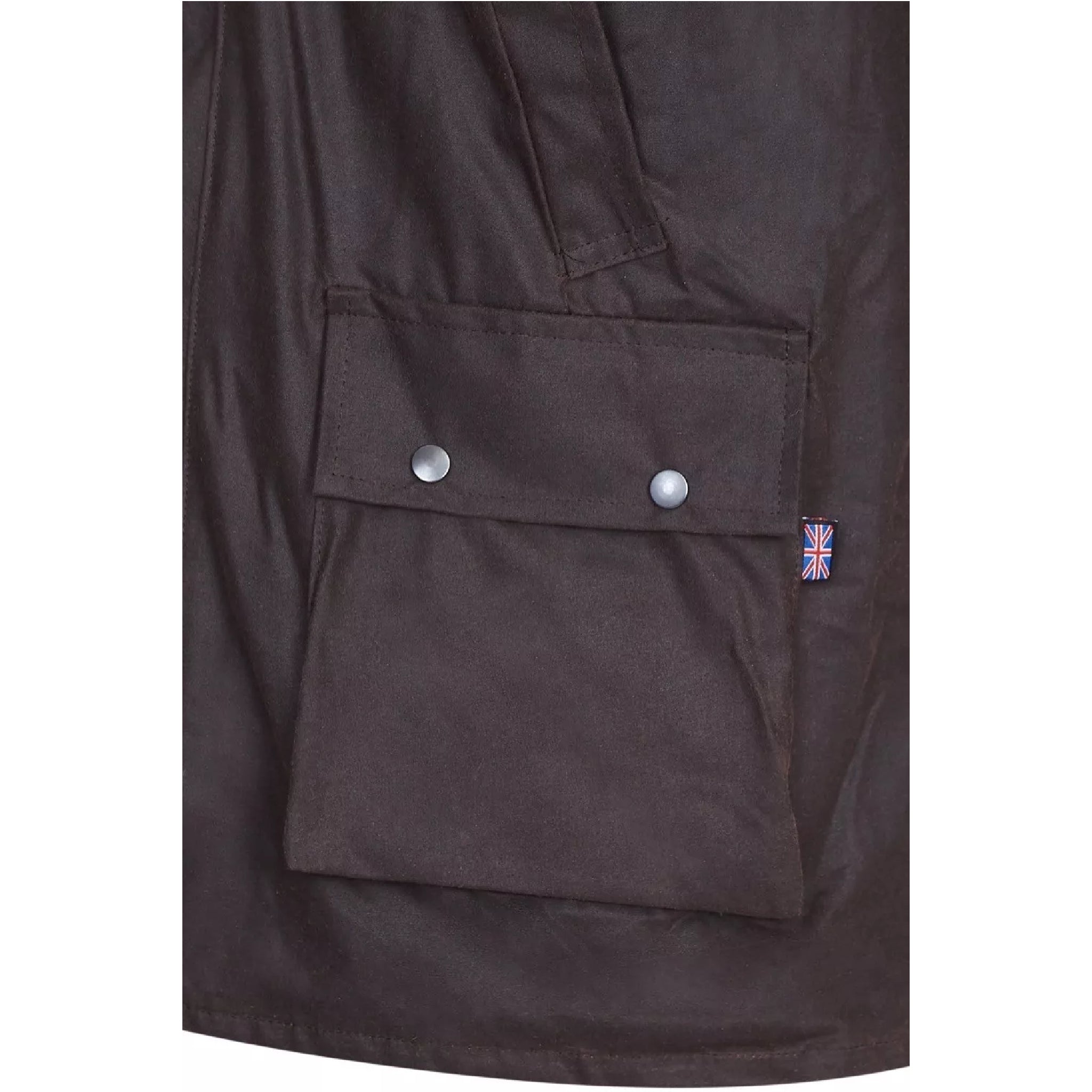 Nicky Adams men's brown padded wax jacket with hood, corduroy collar, and multiple pockets – classic British country outerwear